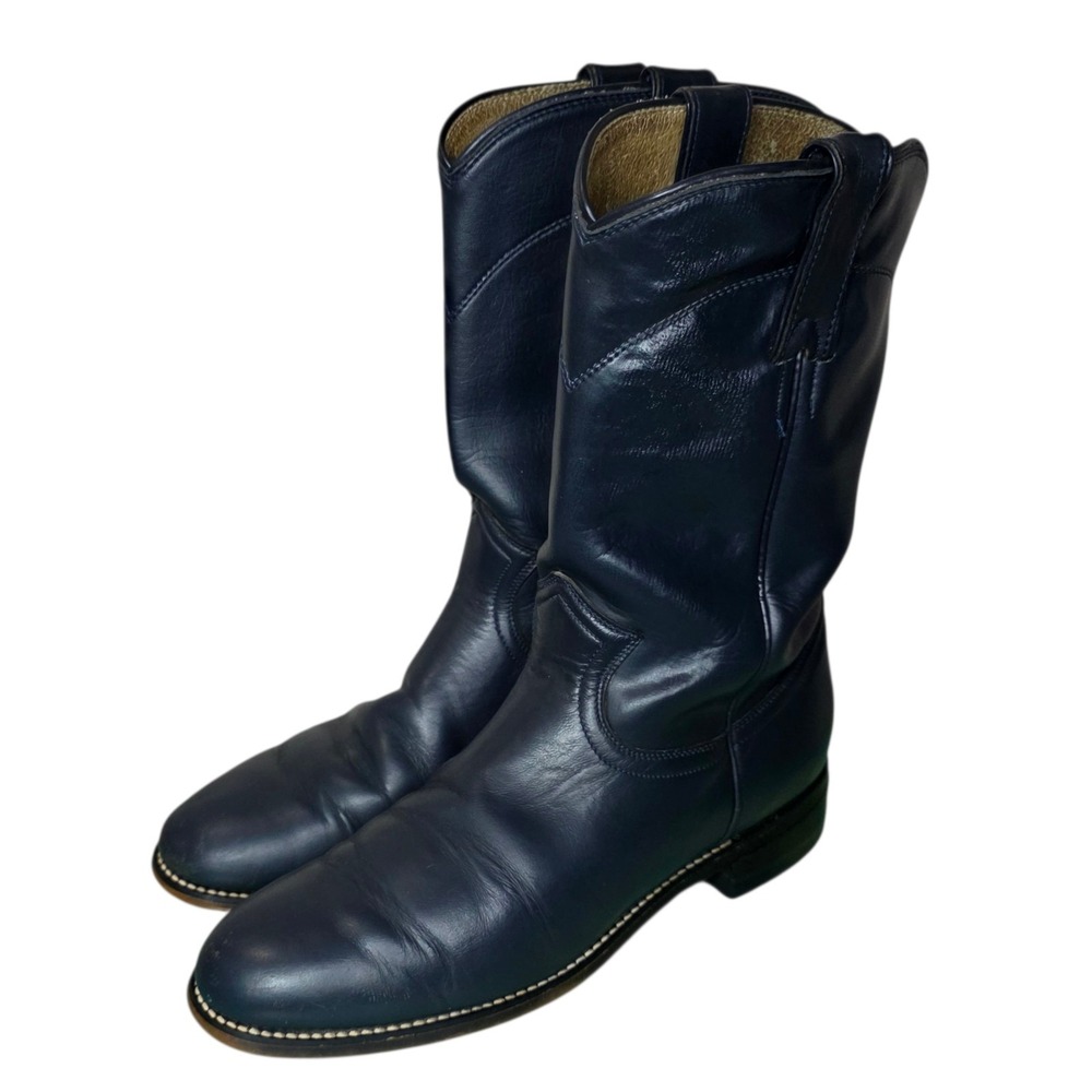 Justin Cowboy Boots Womens 5.5 B Navy Blue Leather Western Riding USA Made